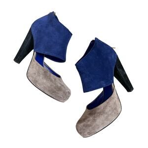 Loeffler Randall | Yvette Suede Leather Colorblock Blue Grey Black Heels Shoes 8